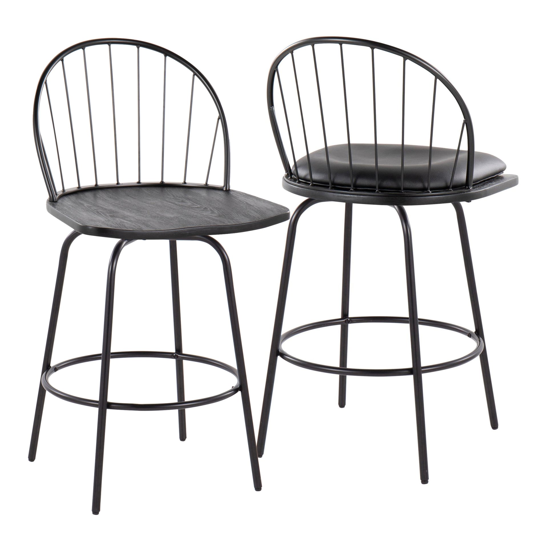 Riley - Claire Farmhouse Fixed Height Counter Stool With Swivel With Round Footrest (Set of 2) - Black - Image 9