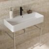 31.5" Ceramic Bathroom Console Sink With Overflow Polished Nickel Legs Modern Vanity Basin - White - Image 2