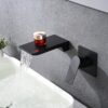 Modern Wall Mount Bathroom Sink Faucet With Waterfall Spout And Brass Rough In Valve - Matte Black - Image 2