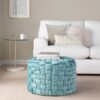Braided - Round Ottoman - Ice Blue - Velvet - Image 5