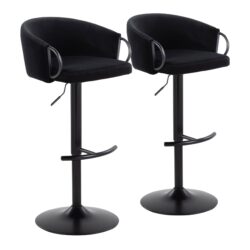 Claire - Contemporary Adjustable Barstool With Swivel With Rounded T Footrest (Set of 2) - Black