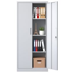 Heavy Duty Metal Garage Storage Cabinet, Steel Locking Cabinet With Adjustable Shelves - Brushed Nickel