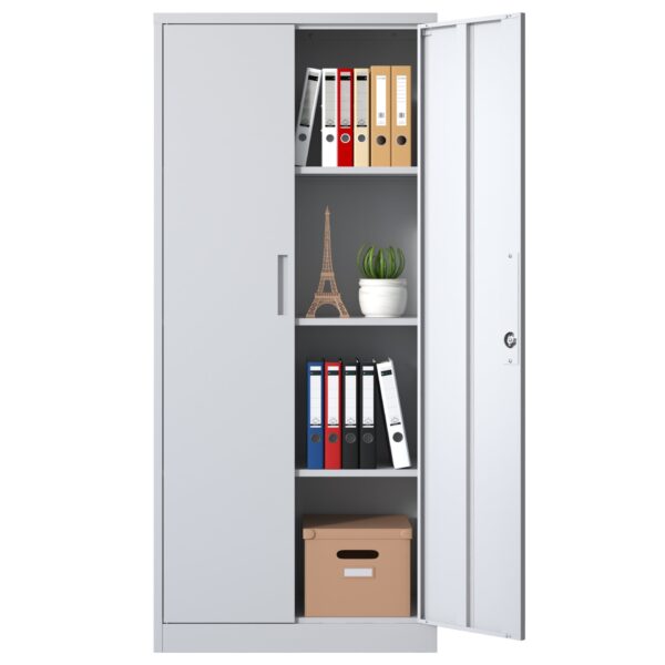 Heavy Duty Metal Garage Storage Cabinet, Steel Locking Cabinet With Adjustable Shelves - Brushed Nickel
