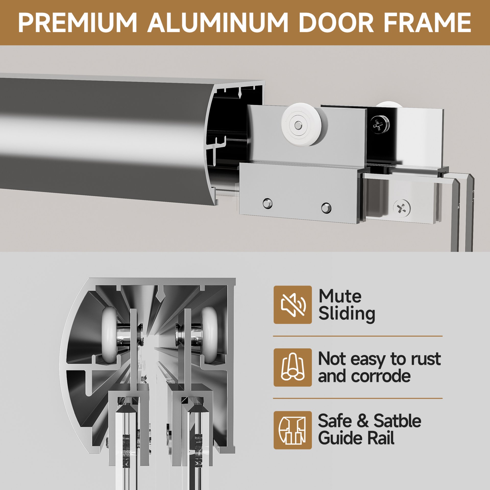Aluminum Frame Double Sliding Soft Close Bathtub Shower Door, 1 / 4" Tempered Glass And Dual 304 Stainless Steel Handles - Chrome - Image 7