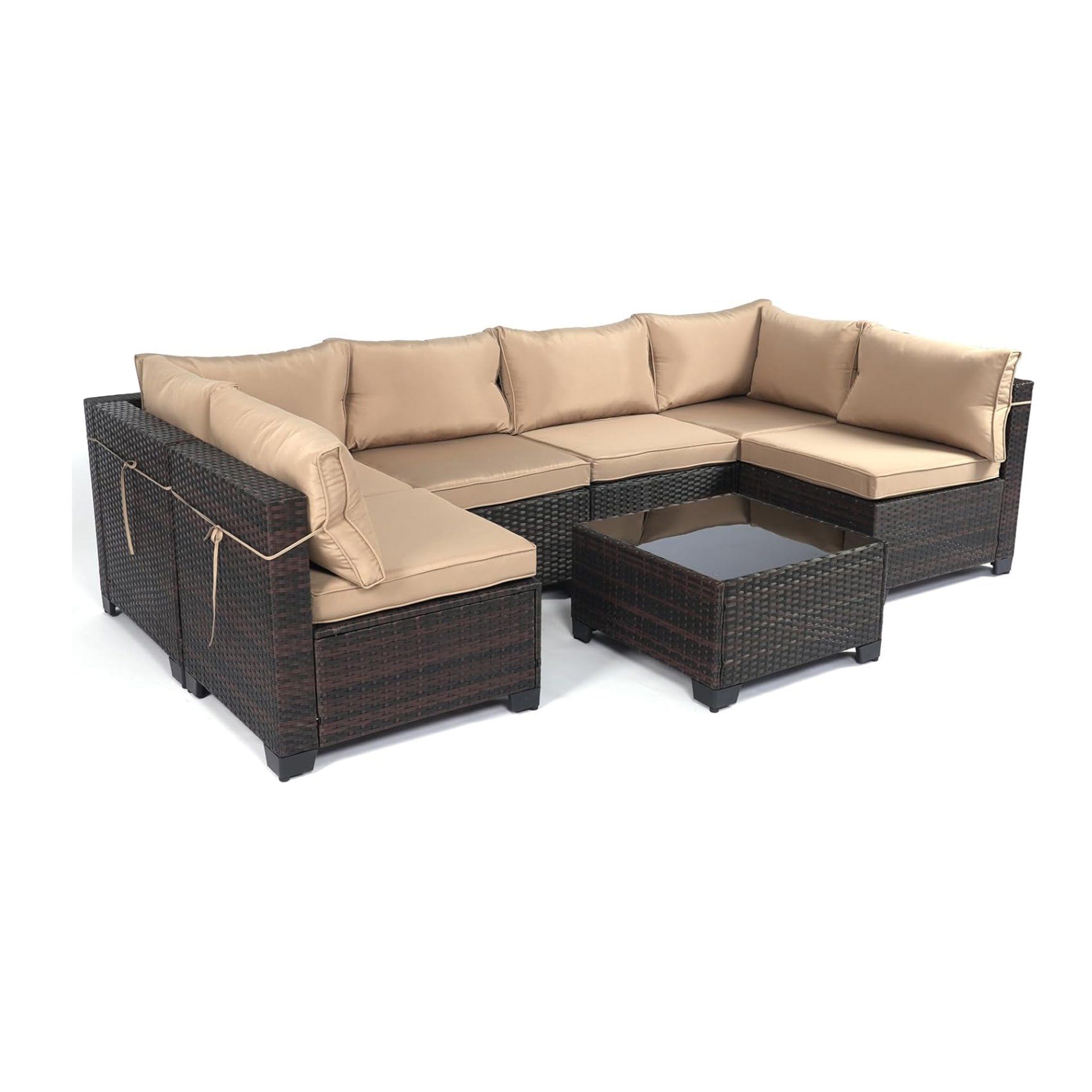 Cushion Covers For 7 Piece Wicker Sectional Sofa, 14 Pack Seat And Back Slipcovers With Zipper (Covers Only) - Khaki - Image 13