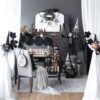 Sitting Gnome With Broomstick & Long Legs, For Halloween Decor - Black White - Image 13