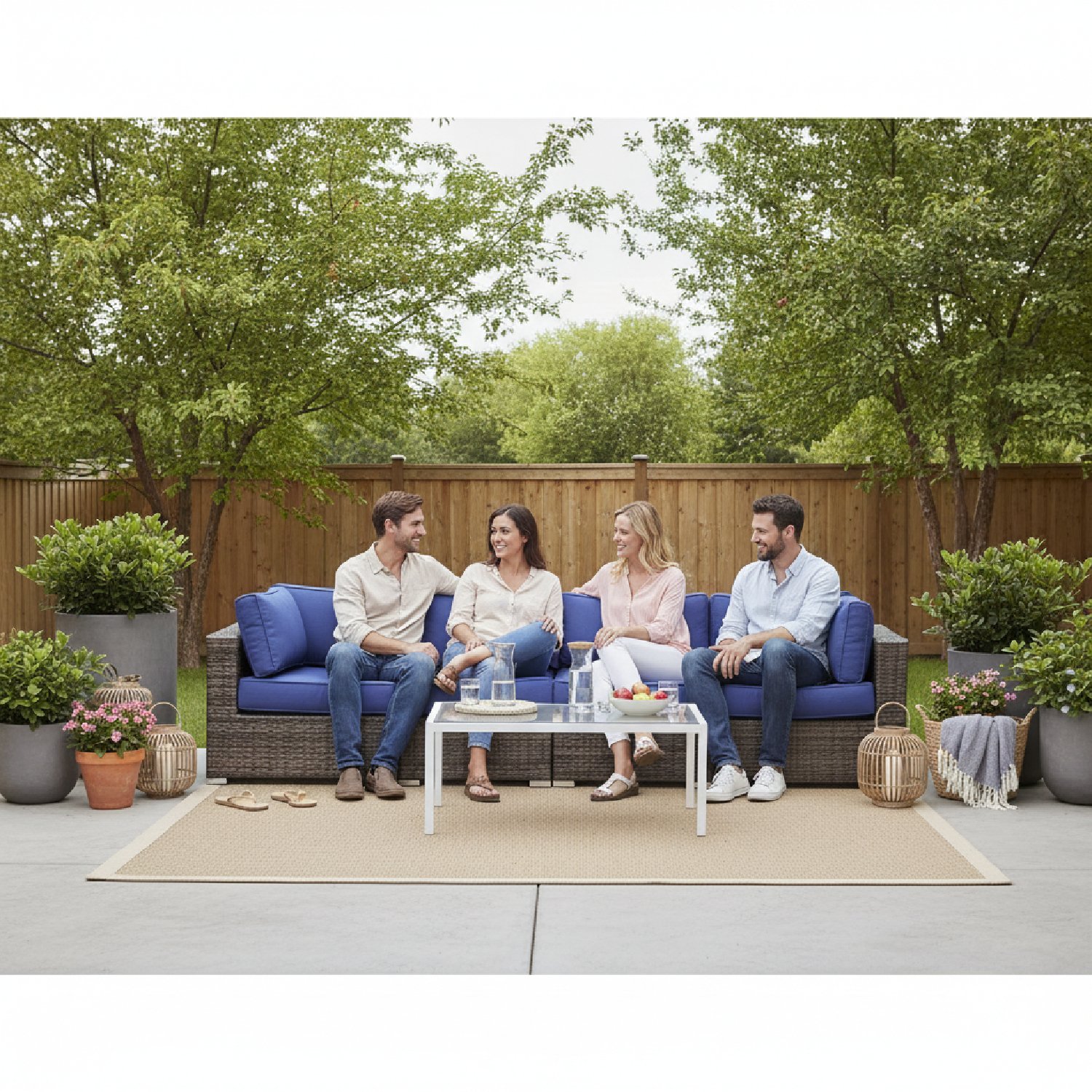 Outdoor Wicker Patio Sofa Set With Feet, 4 Piece Modular Design, Weather Resistant Rattan - Espresso - Image 7