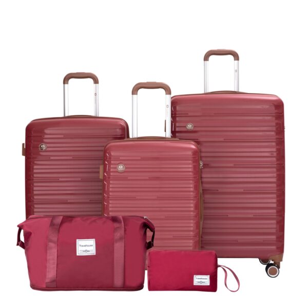 5 Piece Set (20"24"28 +A Travel Bag And A Toiletry Bag), Pp Hardshell Carry On Luggage Set With Tsa Lock Carry On Suitcase Luggage Durable Suitcase - Wine Red