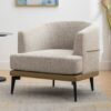 Modern Two-Tone Barrel Chair, Upholstered Round Armchair For Living Room Bedroom Reading Room - Mustard Green - Image 4