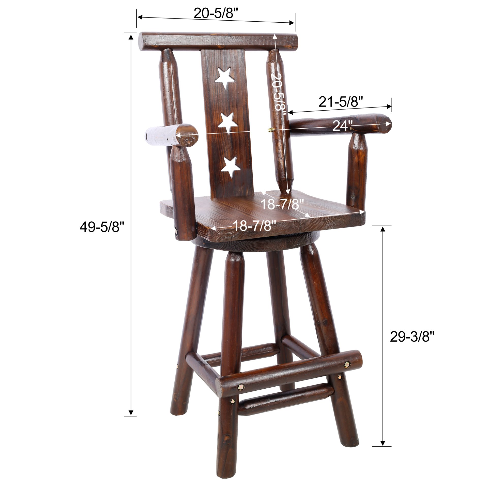 Rustic Tall Bistro Chair Decorative Star Backrest And Footrest, Fir Wood, 4 Foot - Brown - Image 3