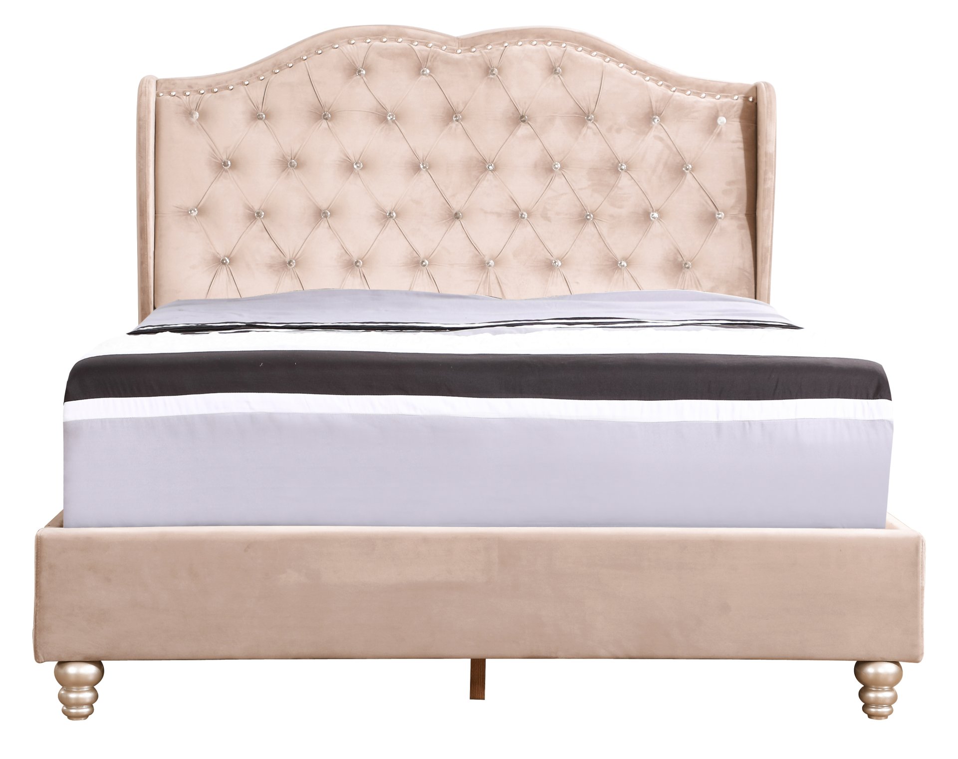 Full Upholstered Bed Elegant Transitional - Beige - Image 4