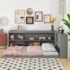Full Floor Bed With L-Shaped Bookcases, Sliding Doors, Without Slats - Gray - Image 3