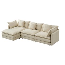 Modular Ottoman - Style Deep Seat Chenille Sofa With Cushions - Off White
