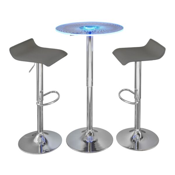Spyra Ale - 3 Piece Contemporary Adjustable Bar With Light Up Set - Chrome / Clear / Gray