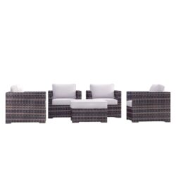 5 Piece Patio Chair Set With Cushions & Ottomans - Brown