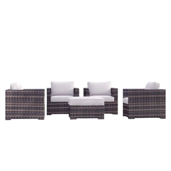 5 Piece Patio Chair Set With Cushions & Ottomans - Brown