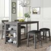 5 Pieces Counter Height Rustic Farmhouse Dining Room Wooden Bar Table Set With 2 Stools And 2 Chairs - Gray - Image 2