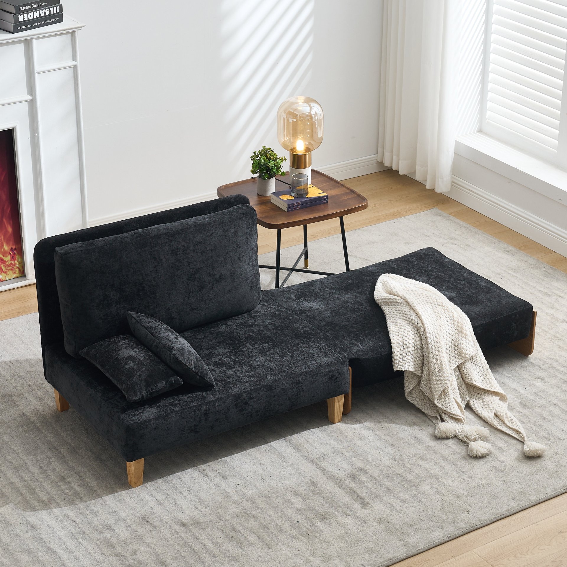 Mid Century Modern Foldable Sofa Bed Recliner, 3 - 1 Convertible Sleeper With 3 Pillows For Small Spaces - Black - Image 12