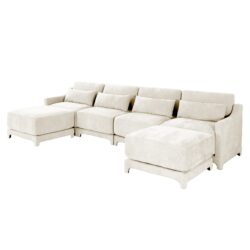Elegant Four Seater Sofa With Movable Ottoman And Lumbar Pillow Frame Ergonomic Design - Beige