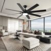 Large Ceiling Fans With Lights And Remote, Indoor / Outdoor Modern Ceiling Fan For Kitchen Living Room Patio, 6 Speed Reversible Quiet DC Motor, Dual Finish 8 Blades - Black - Image 5