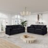 Oversized Deep Seat Luxury 2 Piece Sofa Set, Modern Chenille Comfy Cloud Couches For Living Room Office - Black - Image 2
