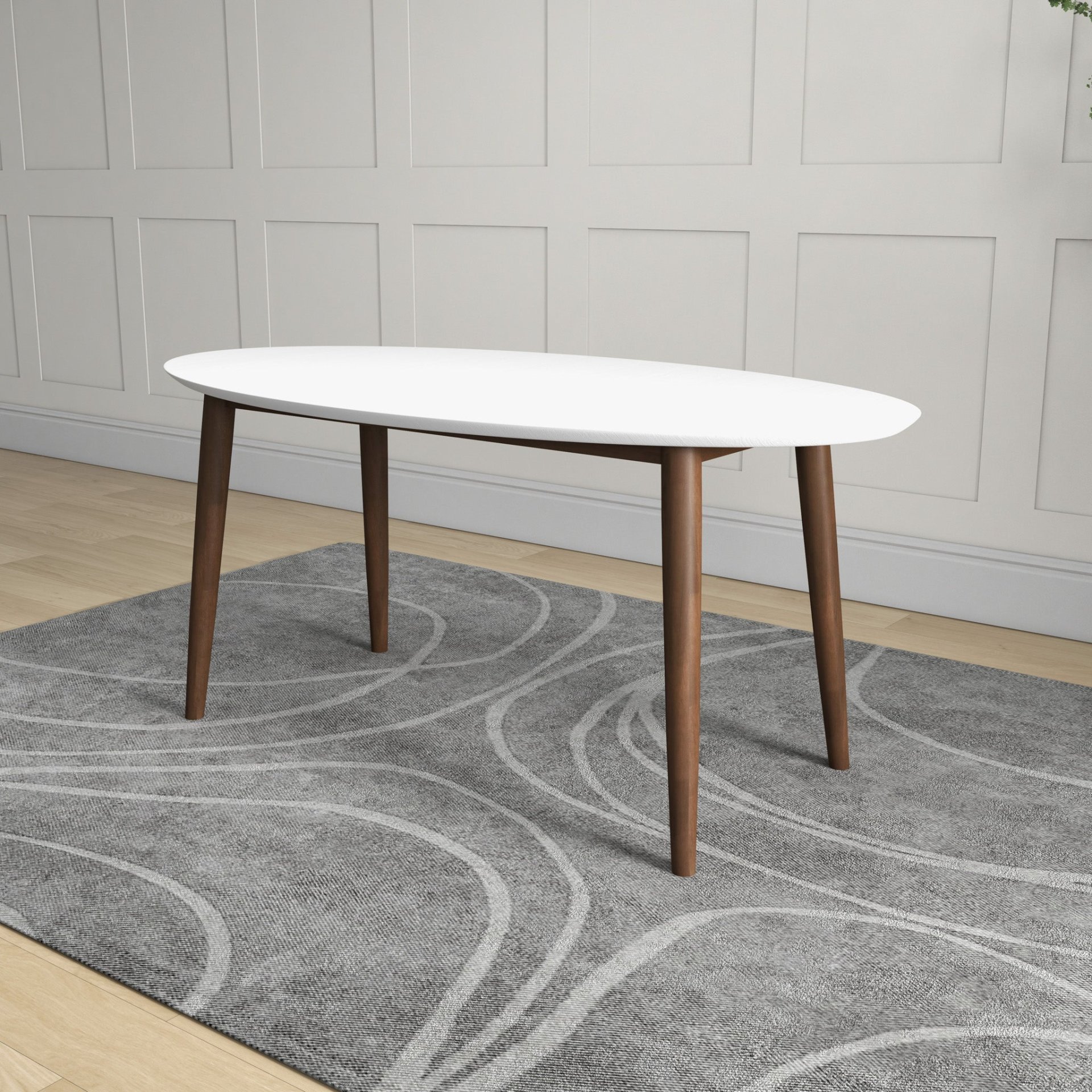 Ada - Mid-Century Modern Style Top Oval Dining Table - Brown / White - Image 10