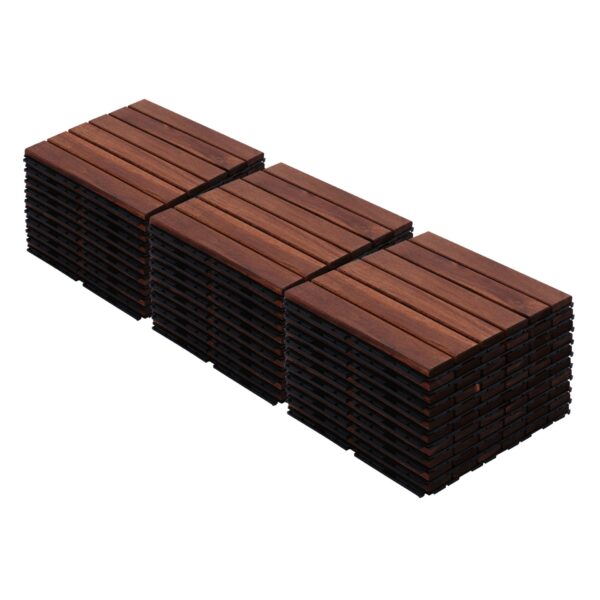 Outdoor Interlocking Deck Tiles With Striped Pattern For Patio And Balcony - Brown