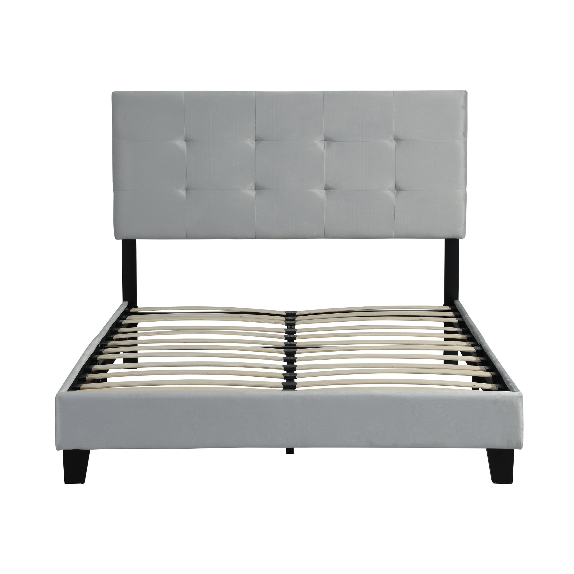 Full Size Upholstered Platform Bed Frame With Tufted Headboard, Strong Wood Slat Support - Gray - Image 5