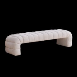 Modern Upholstered Armless Bed Bench, Channel Tufted Couch Daybed Chaise, Ivory Chenille - Ivory