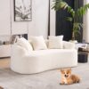 Loveseat Sofa With Wood Grain Chenille Fabric, Cloud White High Density Sponge Couch, Compact Design For Small Spaces - Beige - Image 2
