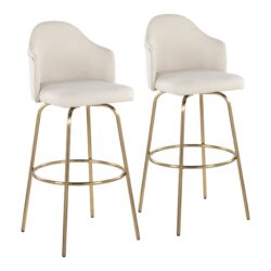 Ahoy - Contemporary Fixed Height Bar Stool Round Gold Footrest (Set of 2) - Cream / Gold