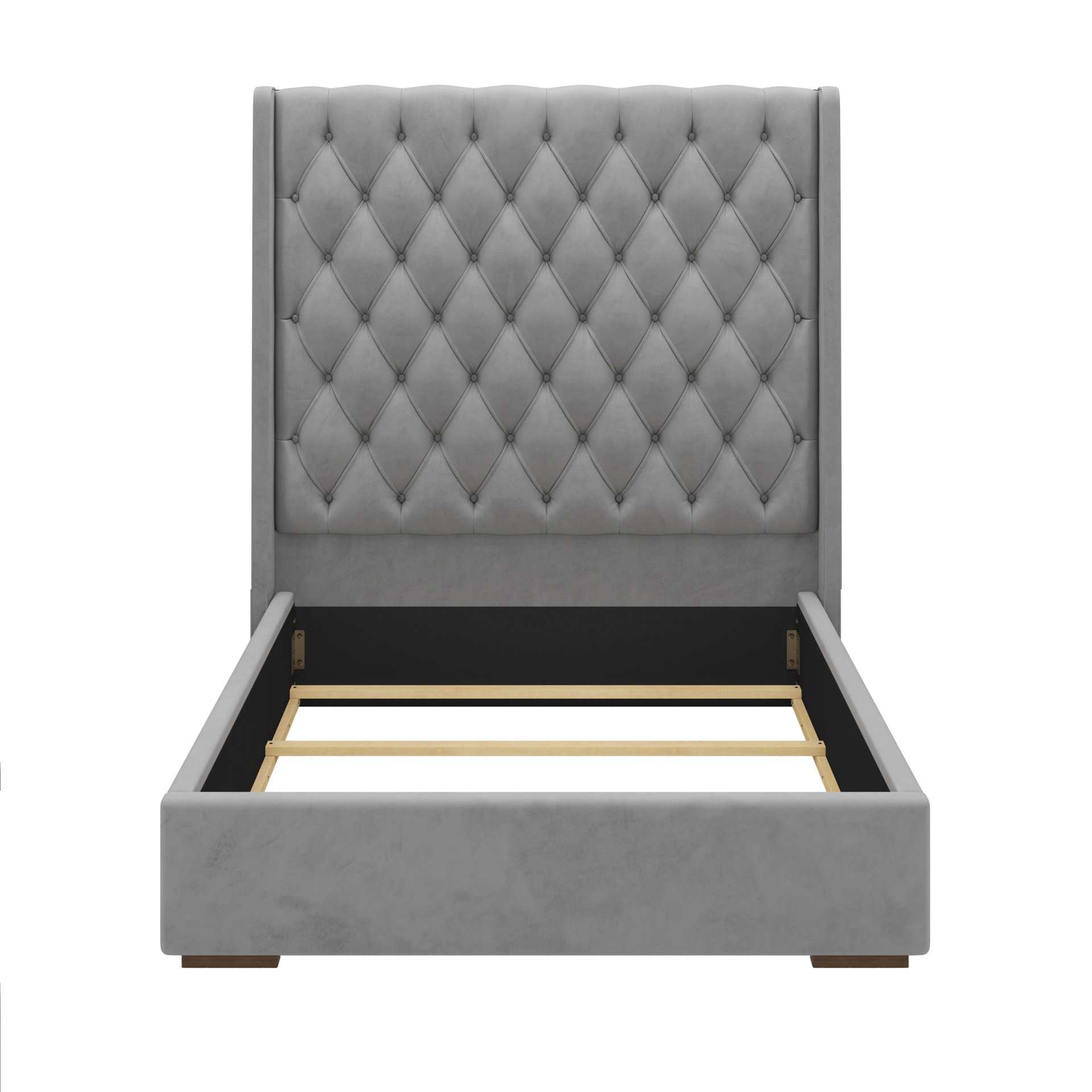 Tall Headboard Upholstered Queen Size Bed With Handmade Deep Button Tufted, Box Spring Needed, Velvet - Gray - Image 7