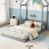 Full Roof Framed Headboard Floor Bed With Headboard Guardrails, Without Slats - Gray - Image 5