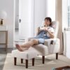 Recliner Soft Cozy Sofa Chair With Ottoman - Cream White - Image 3