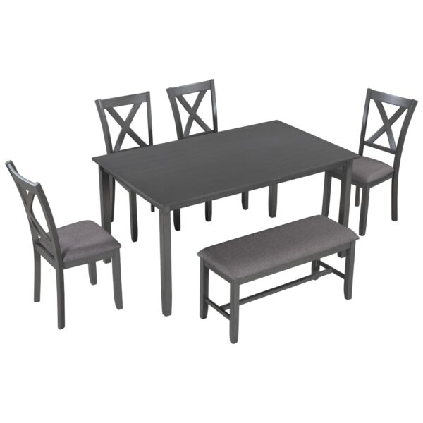 6 Piece Kitchen Dining Table Set Wooden Rectangular Dining Table, 4 Chairs And Bench Family Furniture - Gray