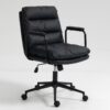 Office Chair, Mid Back Home Office Desk Task Chair With Wheels And Arms Ergonomic Computer Rolling Swivel Chair With Padded Armrest - Black - Image 3