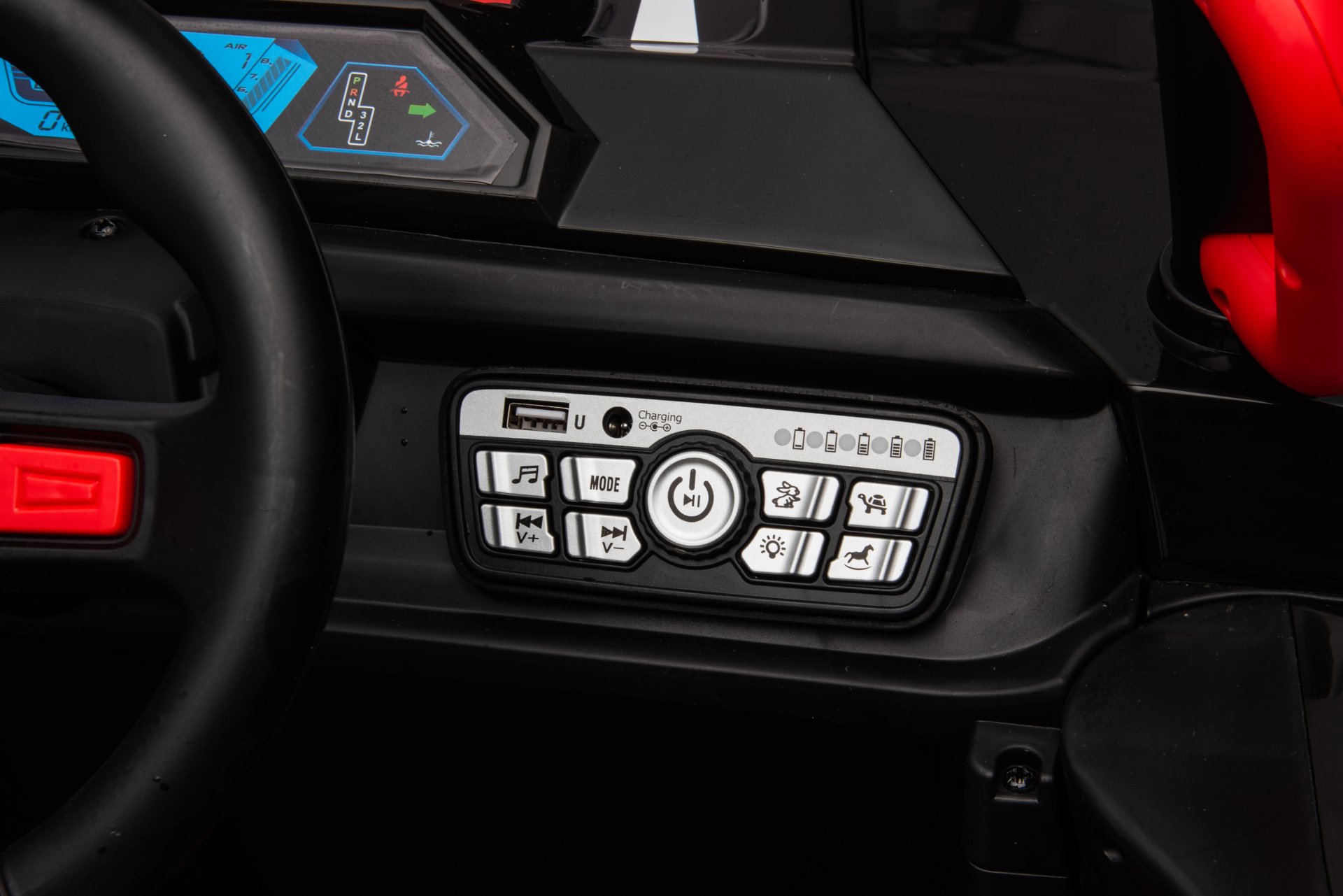 12V7A*1 30W*4 Four-Wheel Drive Leather Seat One Button Start, Forward And Backward, High And Low Speed, Music, Front Light, Power Display, Two Doors Can Open, 2.4G R / C, Seat Belt Four Wheel Absorber - Black - Image 19