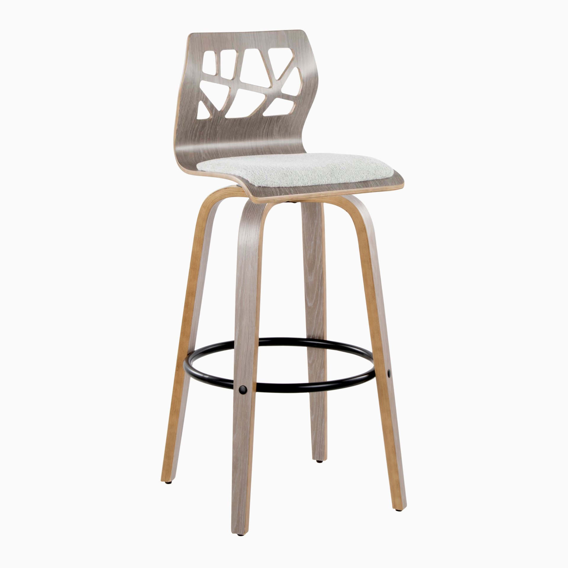 Folia - Contemporary Fixed Height Barstool With Swivel With Round Footrest (Set of 2) - Light Gray - Image 2