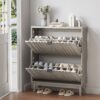 Shoe Cabinet With 2 Flip Drawers, Fluted Shoe Storage Cabinet For Entryway, Free Standing Shoe Storage Organizer With Wave Doors For Heels, Boots, Slippers In Hallway, Living Room - Gray - Image 2