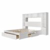Queen Size Pine Wood Platform Bed With All In 1 2 Nightstand, Storage Shelf And Cabinet Bookcase With 2 Charging Stations, Multi Functional Captain Bed Frame With 3 Drawers - White - Image 9