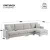 Modern Oversized Sectional Sofa, L-Shaped Luxury Couch Set With 2 Free Pillows, 5 Seat Chenille Indoor Furniture With Chaise - Light Gray - Image 22