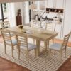 7 Pieces Extendable Dining Table Set, Farmhouse Extendable Table With Move Leaf, Rustic Wooden Kitchen Table And 6 Pieces Upholstered Chairs, Expanding Dining Room Table Set - Natural - Image 3