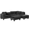 Modern Sectional Sofa With Storage Ottoman, L - Shape Couch With 2 Pillows And Cup Holders - Black - Image 22