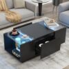 LED Coffee Table, Modern Center Table, Coffee Table With Open Storage Compartment And 2 Hidden Drawers For Living Room - Black - Image 2