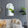Arched Mirror With Metal Frame, Wall Mirror For Living Room Bedroom Entryway - Black - Image 4