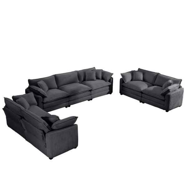 Modern Fabric Living Room Sofa (Set of 2) With 8 Cushion Upholstery - Gray
