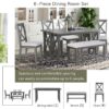 6 Piece Family Dining Room Set Solid Wood Space Saving Foldable Table And 4 Chairs With Bench - Gray - Image 5