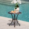 Lunaire - Outdoor Round Cast Aluminum Side Table With Lattice Top And Curved Legs - Bronze - Image 4