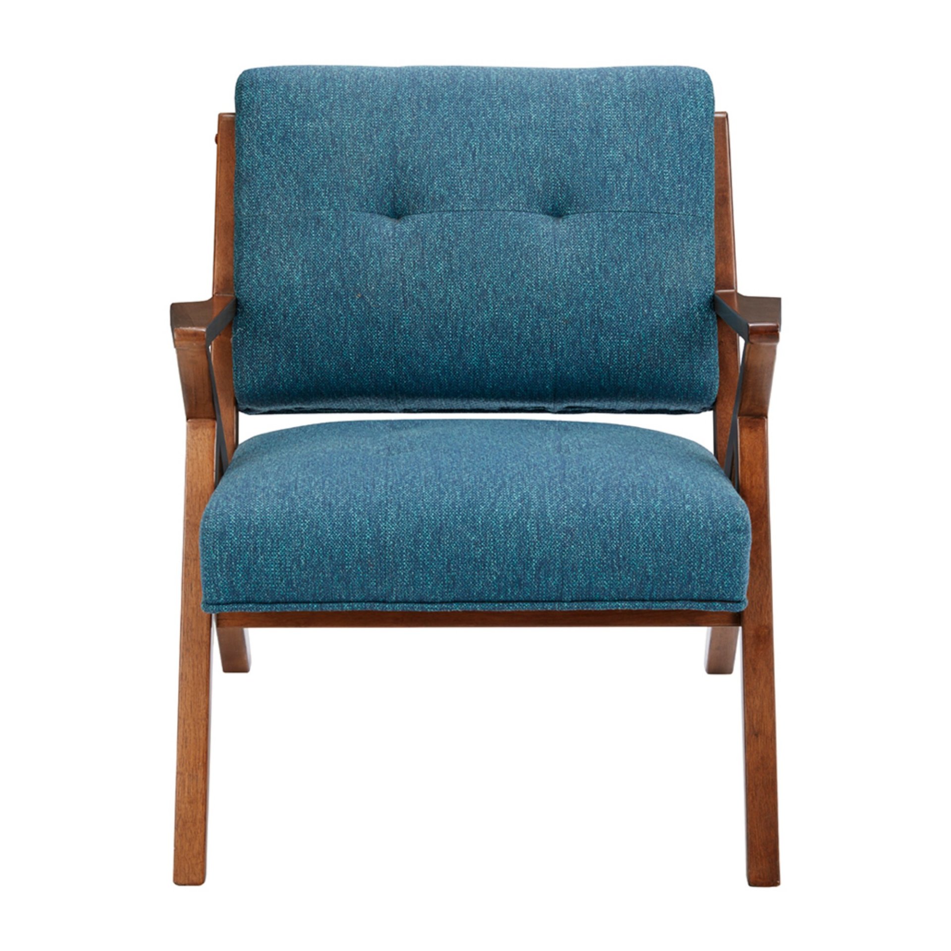 Lounge Chair With Tufted Upholstery And Solid Wood Frame - Blue / Pecan - Image 6
