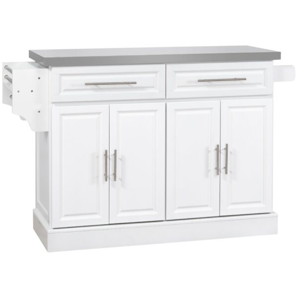 Homcom - Rolling Kitchen Island With Storage, Portable Kitchen Cart With Stainless Steel Top, 2 Drawers, Spice, Knife And Towel Rack And Cabinets - White